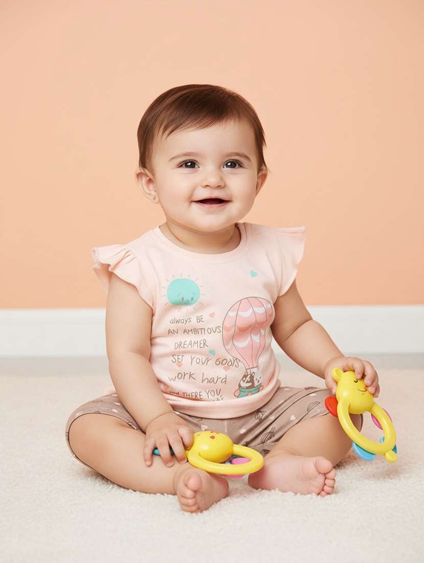 peach cotton combo infant twin set - 22339129 -  Standard Image - 1