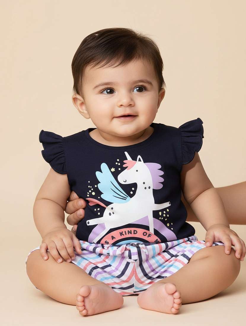 navy blue cotton combo infant twin set - 22339131 -  Standard Image - 1