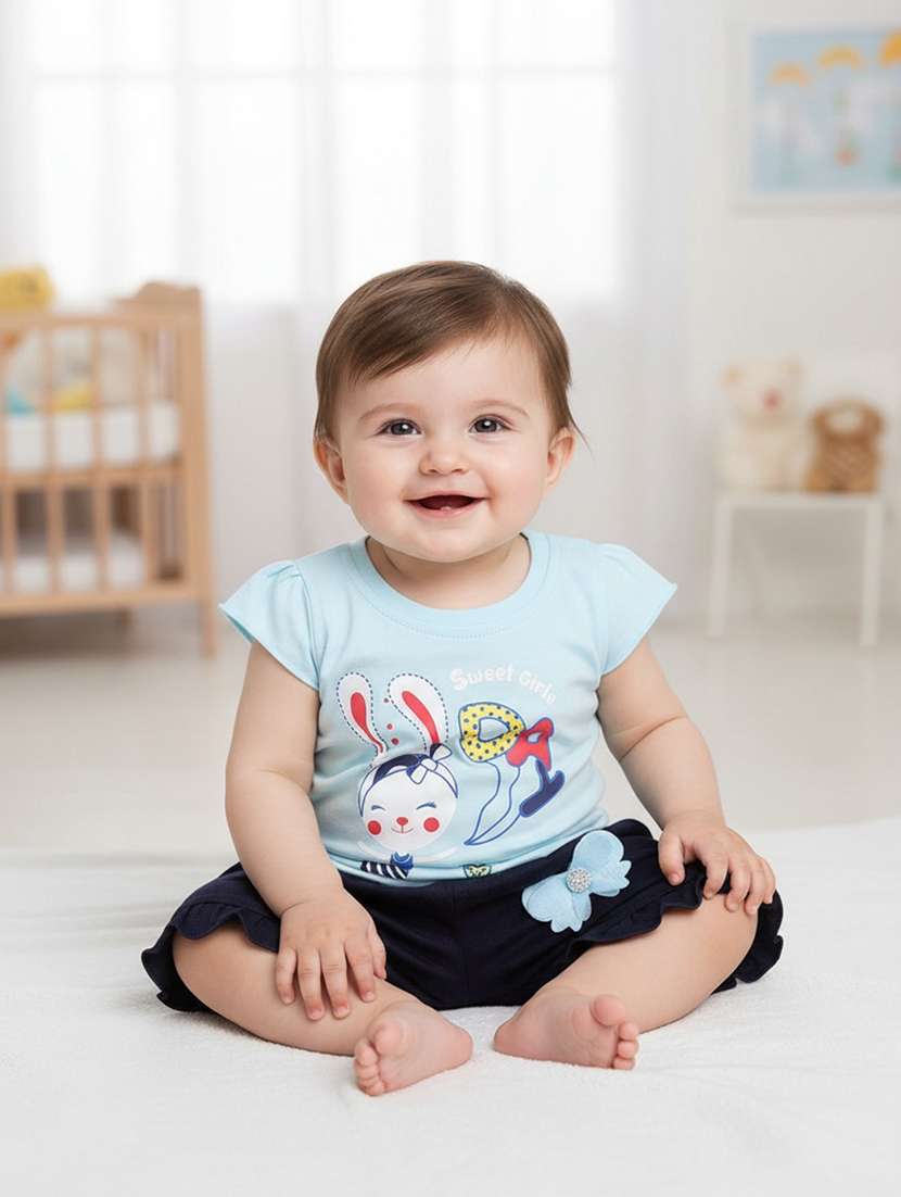 blue cotton combo infant twin set - 22339136 -  Standard Image - 1
