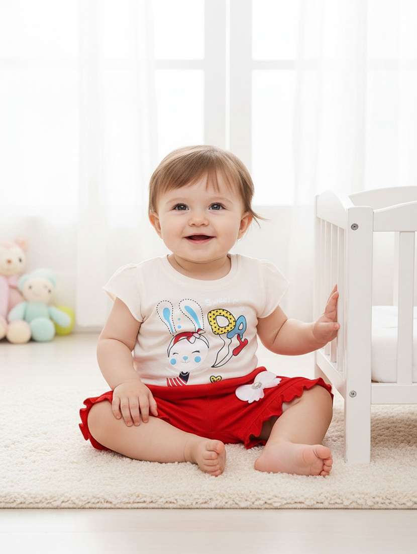off white cotton combo infant twin set - 22339137 -  Standard Image - 1