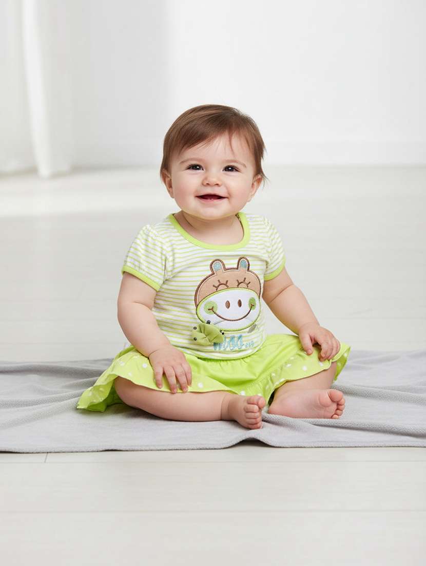 green cotton combo infant twin set - 22339144 -  Standard Image - 1