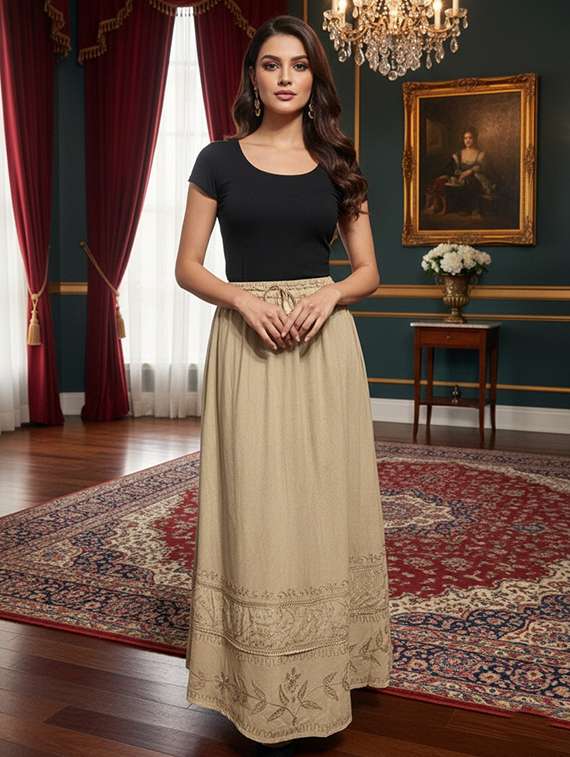 women solid with work high rise maxi skirt