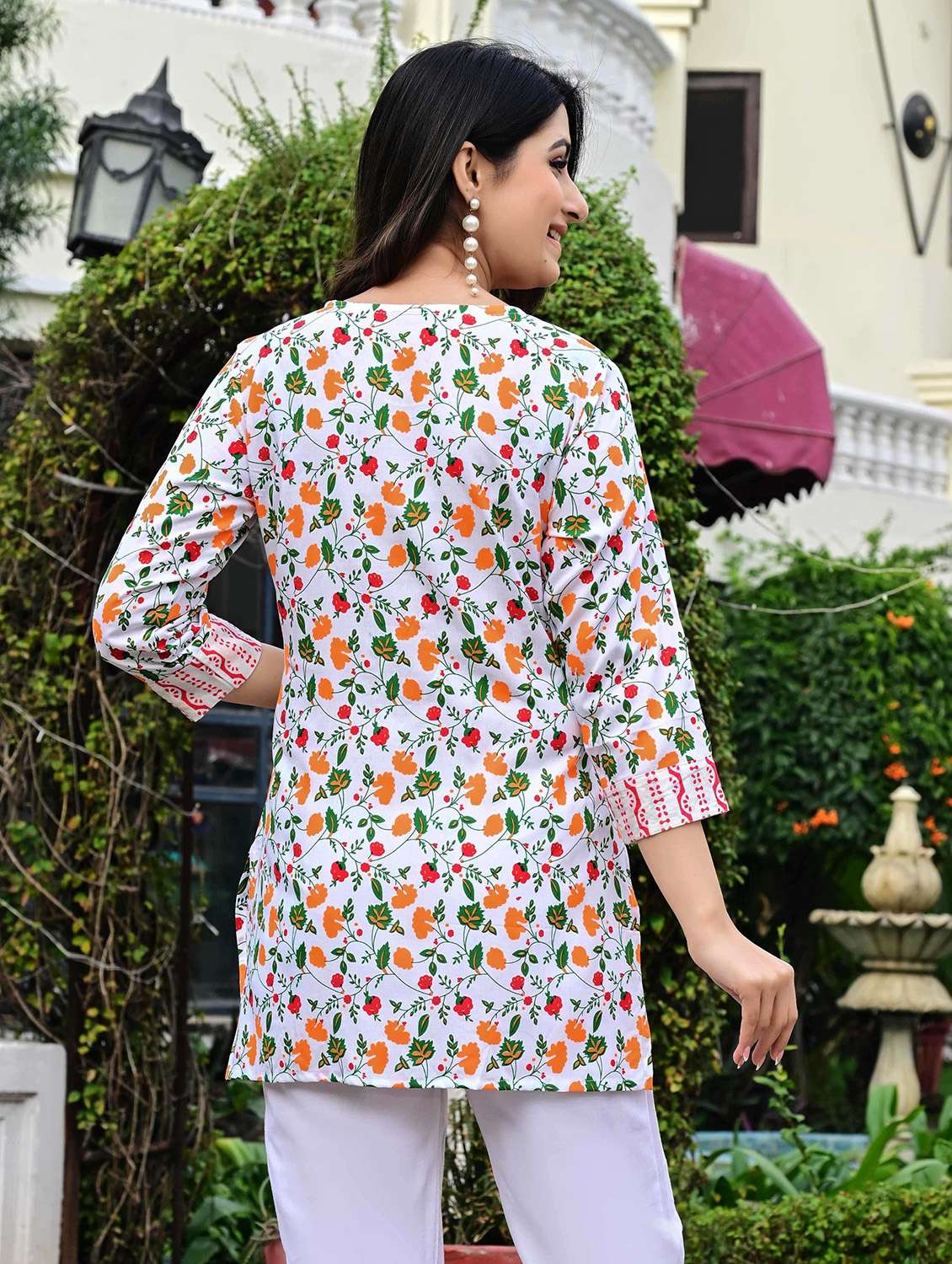 women floral printed three quarter sleeve straight kurti - 22339267 -  Standard Image - 1