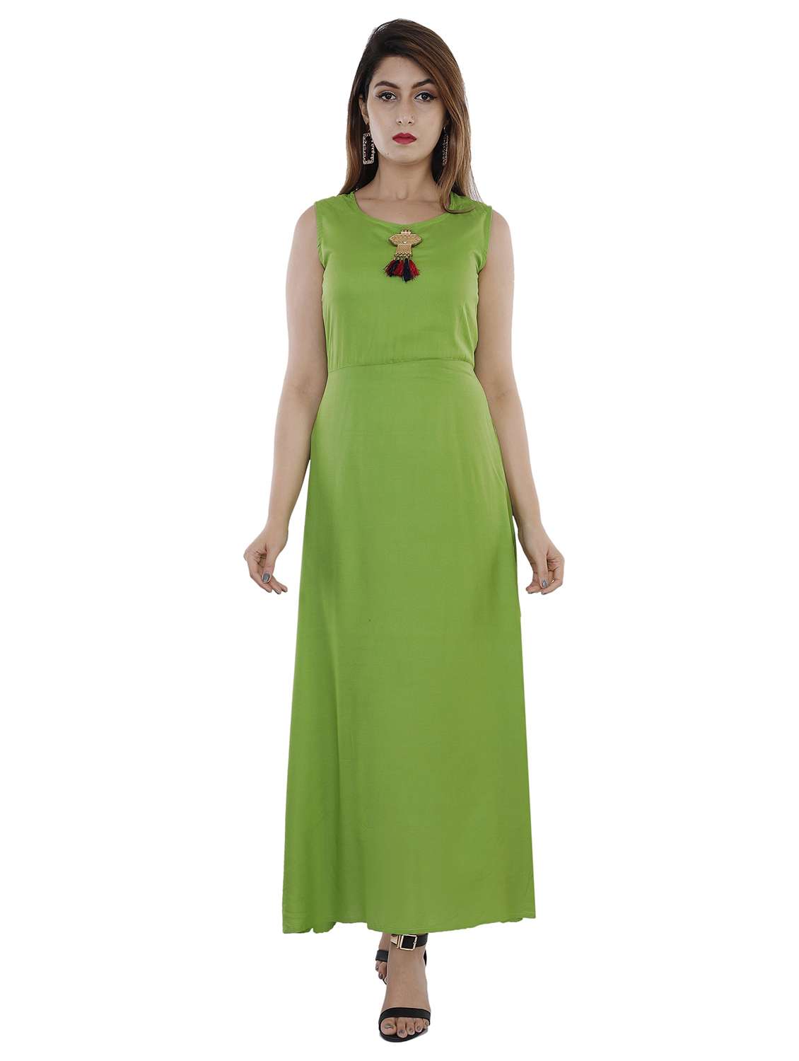 women solid sleeveless a-line kurta