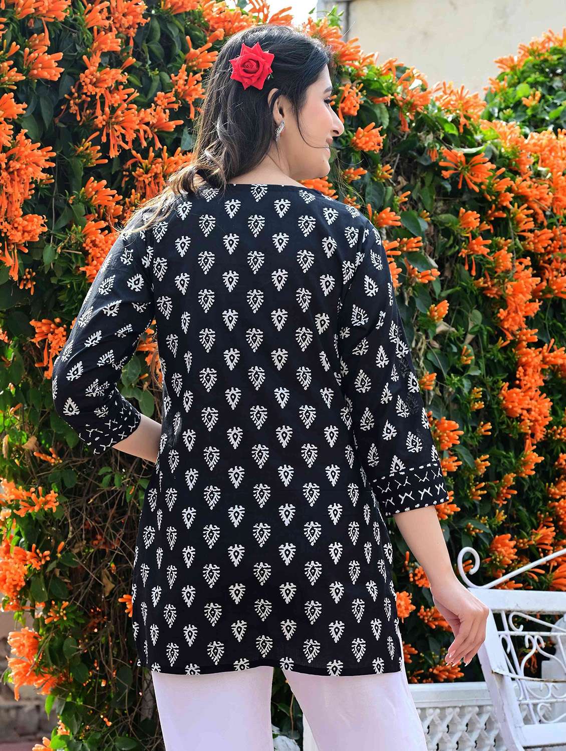 women printed three quarter sleeve straight kurti - 22339280 -  Standard Image - 1