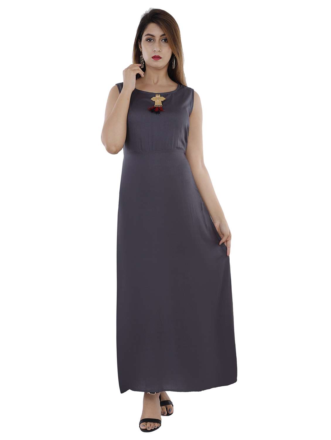 women solid sleeveless a-line kurta
