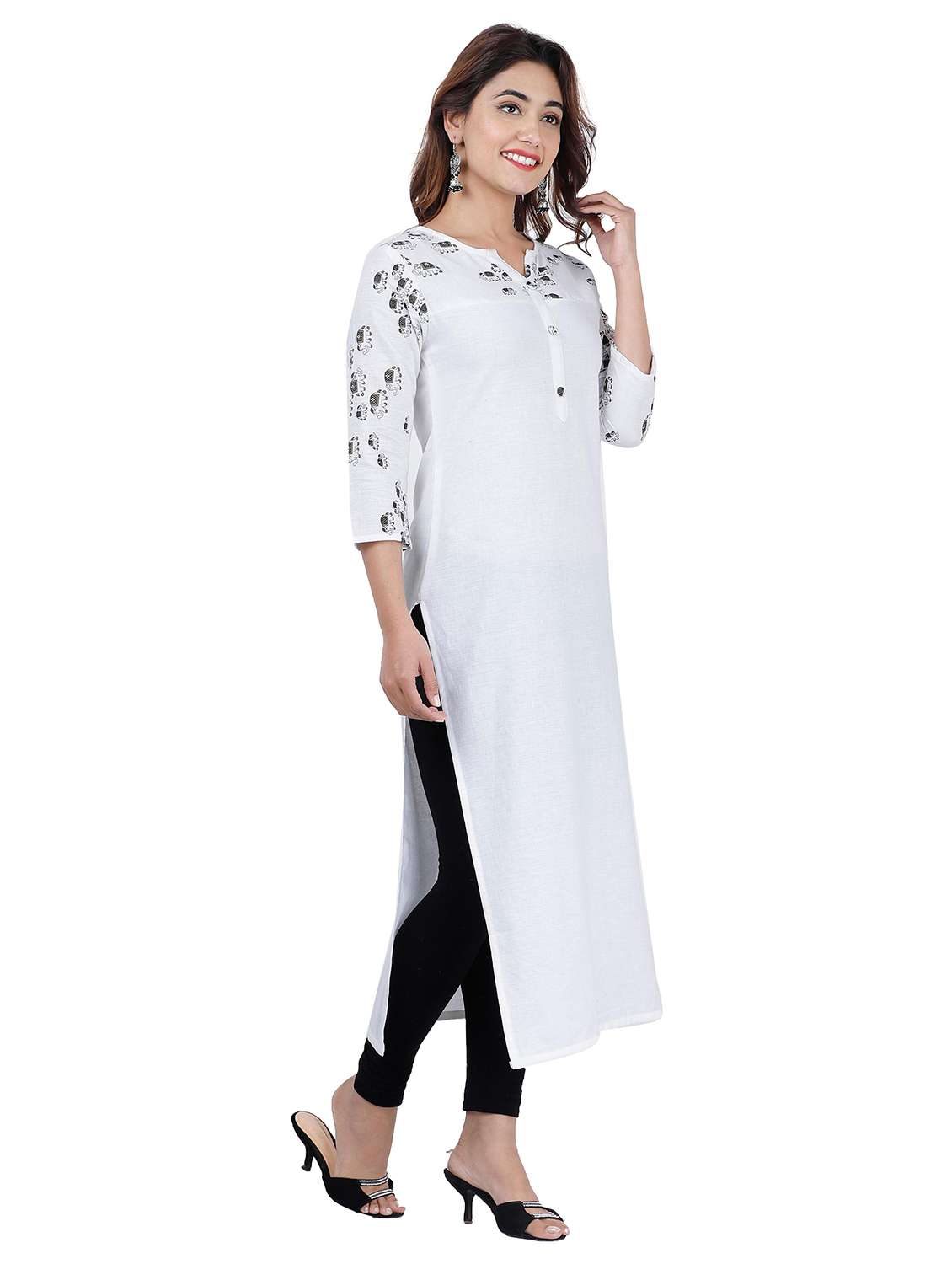 women printed three quarter sleeve straight kurta - 22339295 -  Standard Image - 1