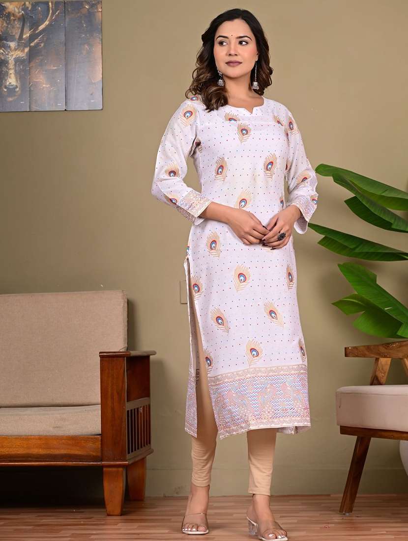 women printed long sleeve straight kurta  - 22339304 -  Standard Image - 1
