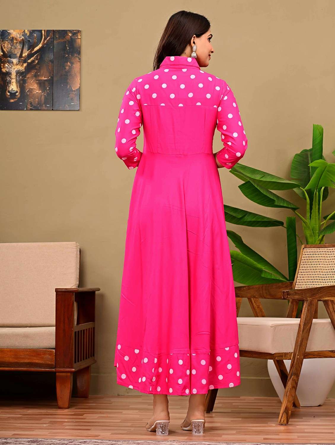 women polka dot three quarter sleeve flared kurta - 22339305 -  Standard Image - 1