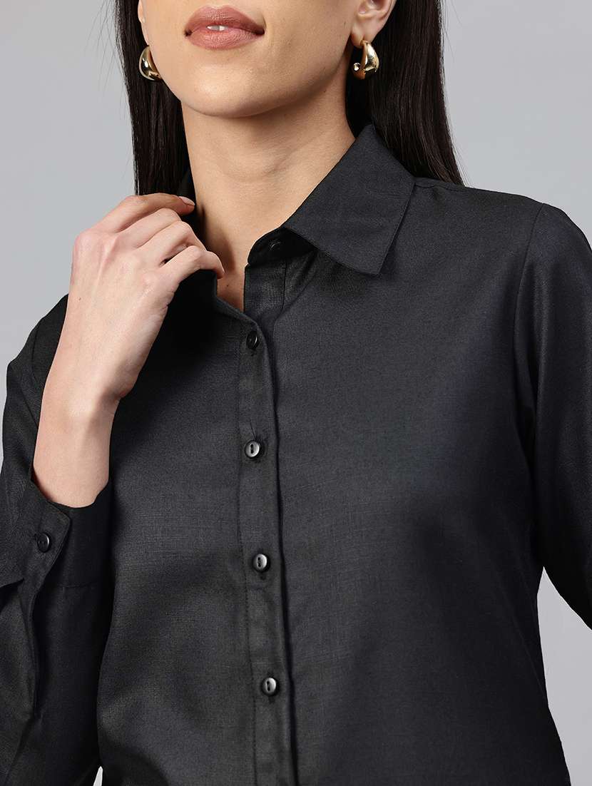 women solid collared long sleeve shirt  - 22339316 -  Standard Image - 1