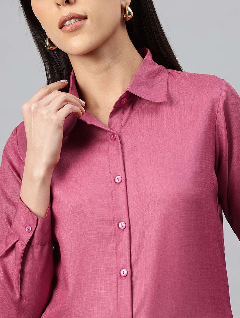 women solid collared long sleeve shirt  - 22339318 -  Standard Image - 1