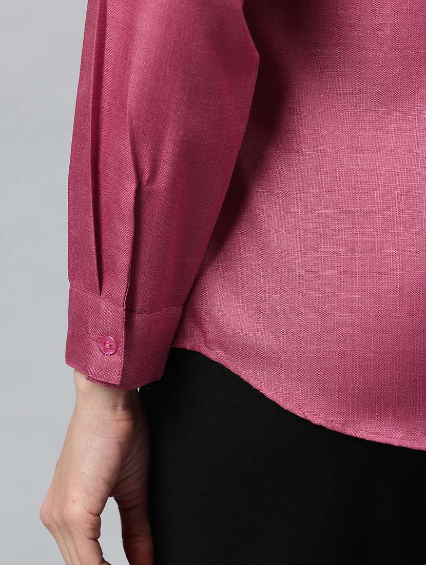 women solid collared long sleeve shirt  - 22339318 -  Standard Image - 4