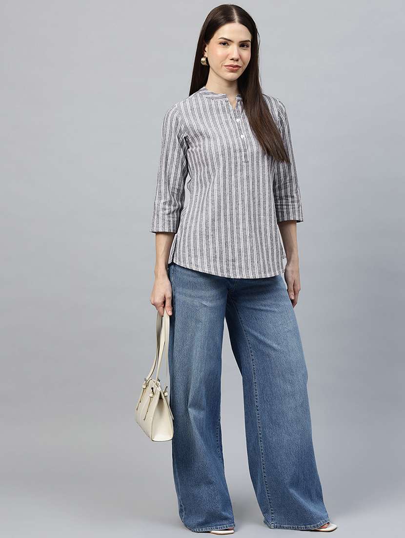 Women Striped Three Quarter Sleeve Regular Top - 22339332 -  Standard Image - 4