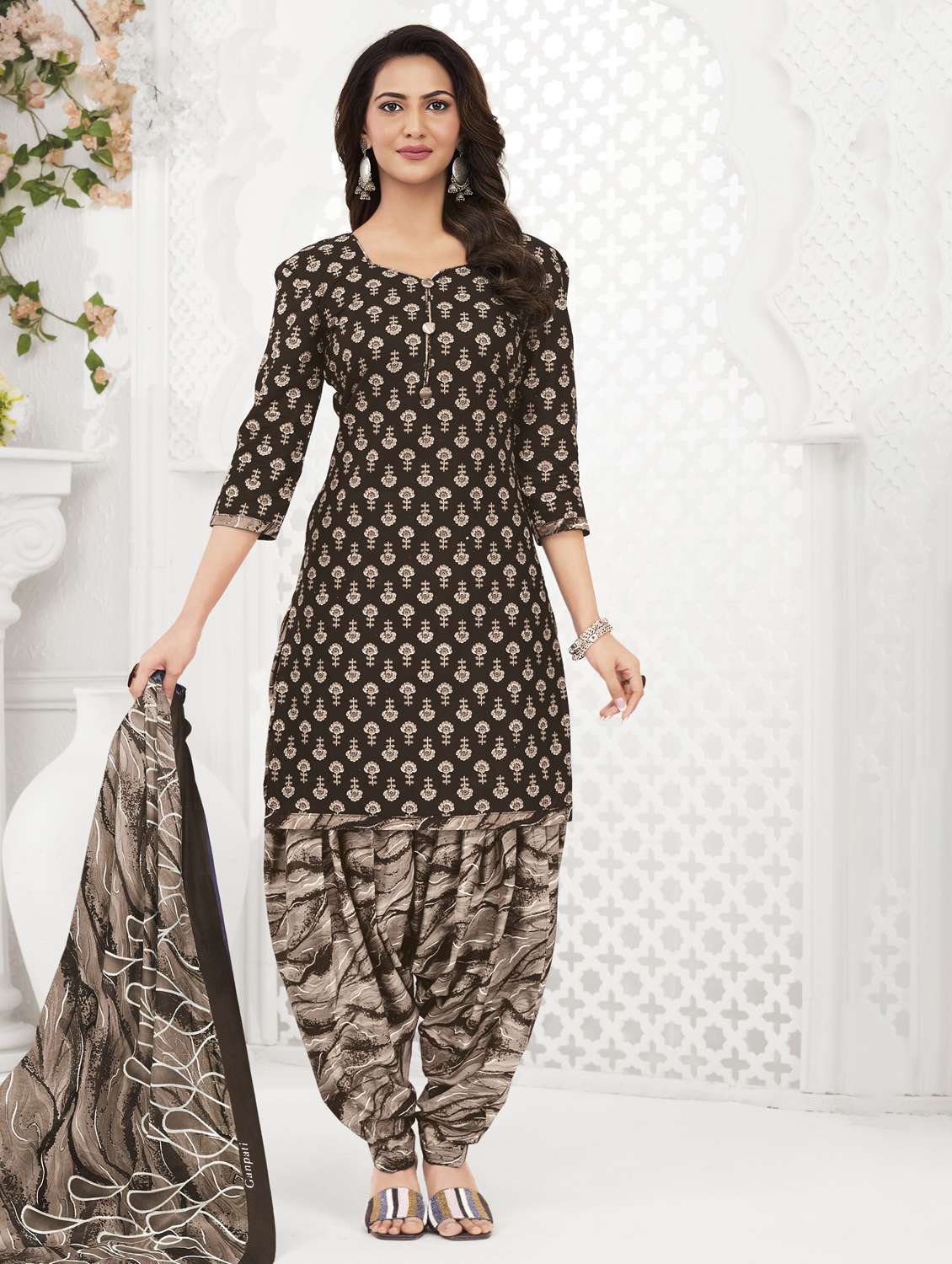 women printed three quarter sleeve kurta patiala with dupatta set - 22339371 -  Standard Image - 1