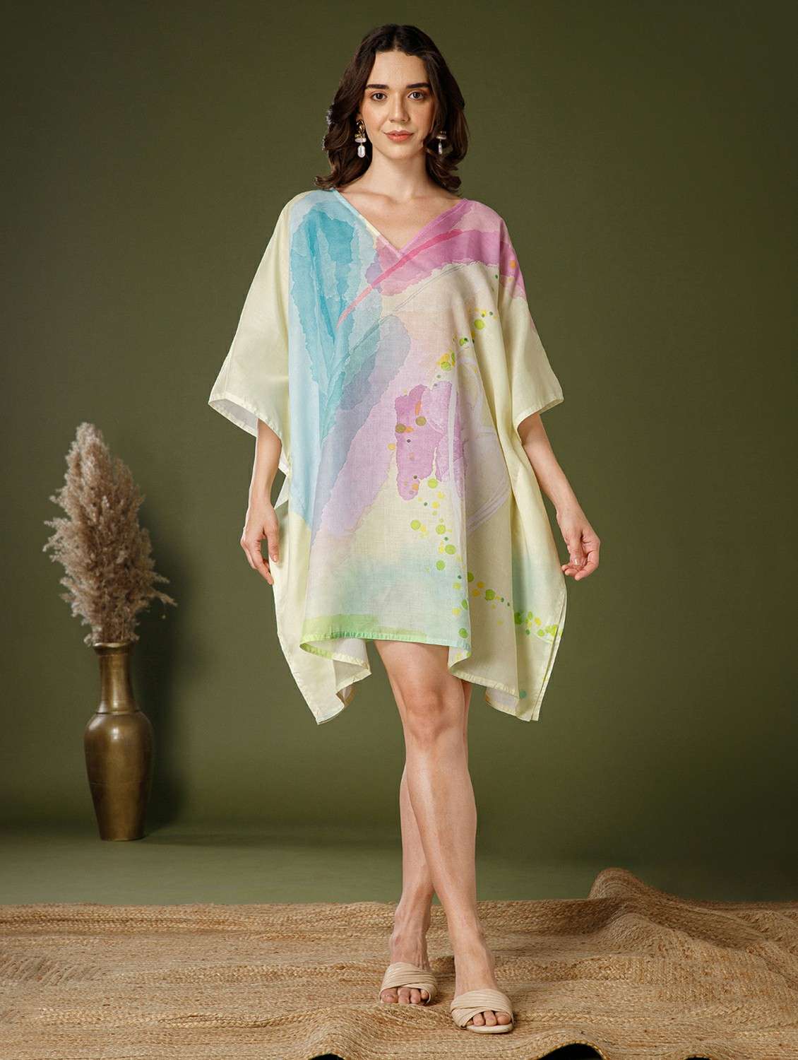 Women Printed Kimono Sleeve Kaftan Dress - 22339410 -  Standard Image - 1