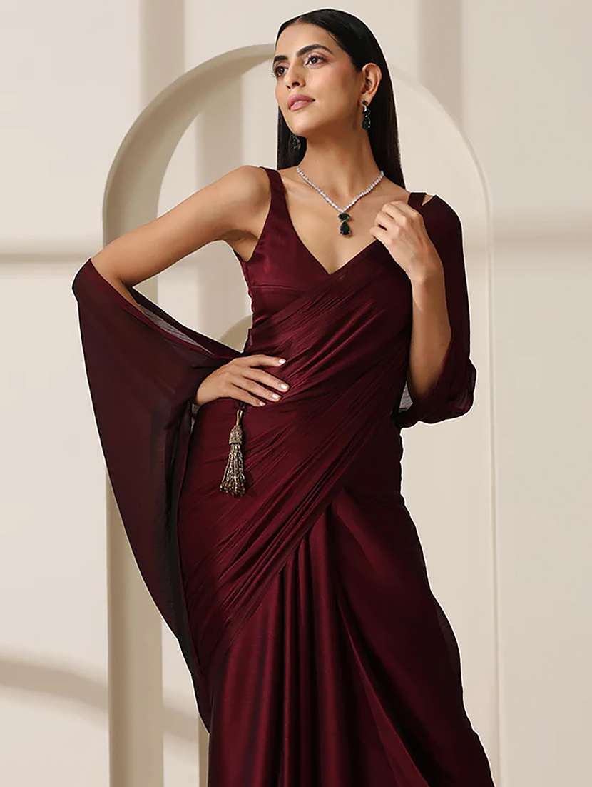 women solid plain saree with blouse - 22339478 -  Standard Image - 1