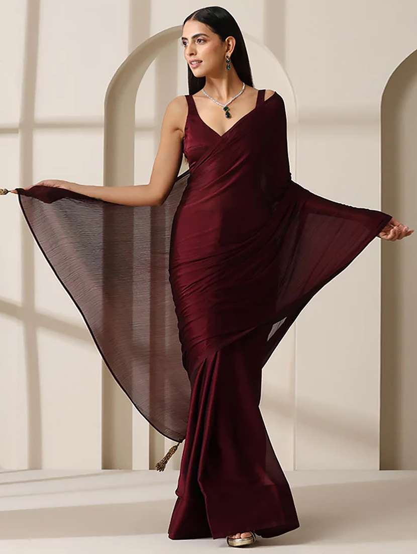 women solid plain saree with blouse - 22339478 -  Standard Image - 4