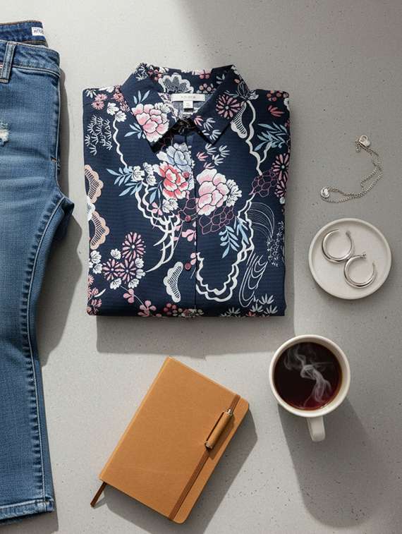 women printed collared long sleeve shirt - 22339493 -  Standard Image - 4