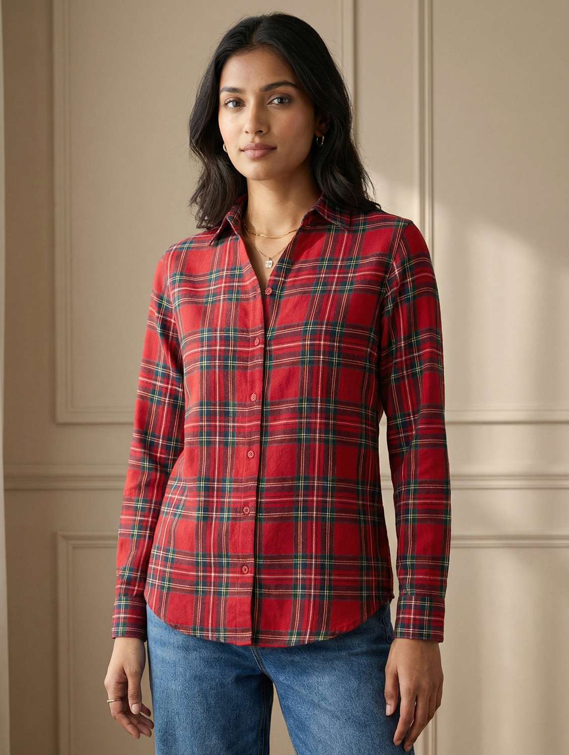 women checkered collared long sleeve shirt - 22339496 -  Standard Image - 1