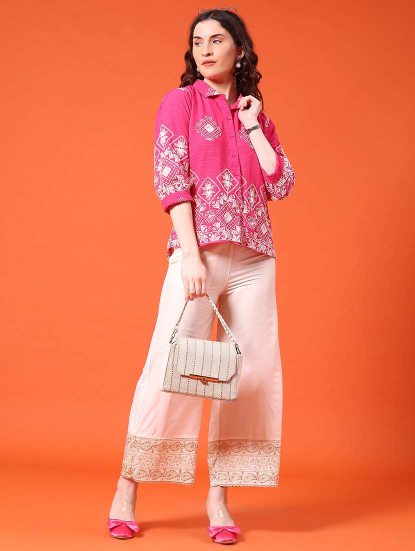 women solid with work mid rise flared palazzo - 22339575 -  Standard Image - 4