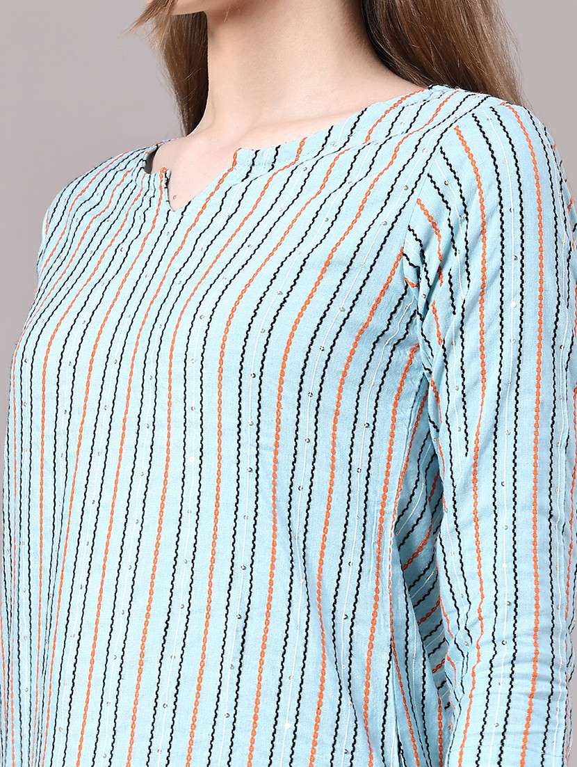 blue cotton straight kurta - 22339585 -  Standard Image - 1