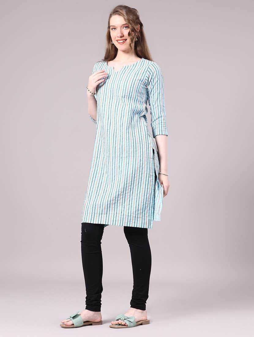 blue cotton straight kurta - 22339585 -  Standard Image - 4