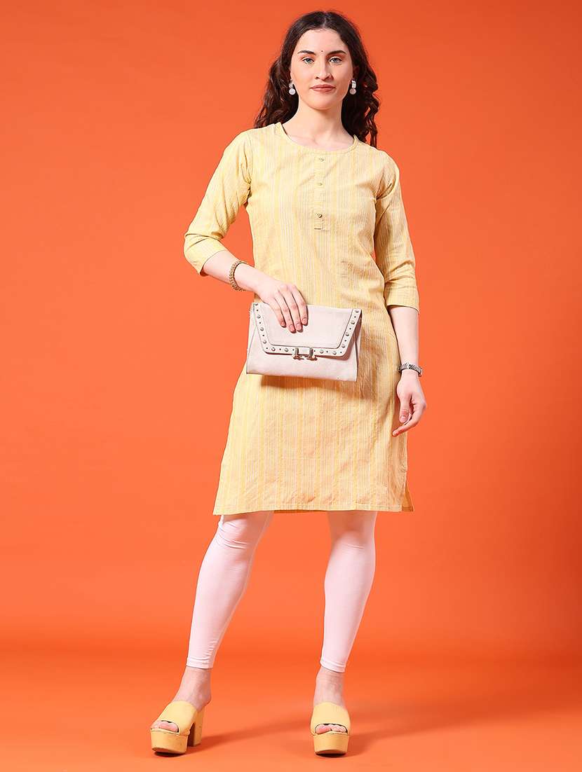 women striped three quarter sleeve straight kurta