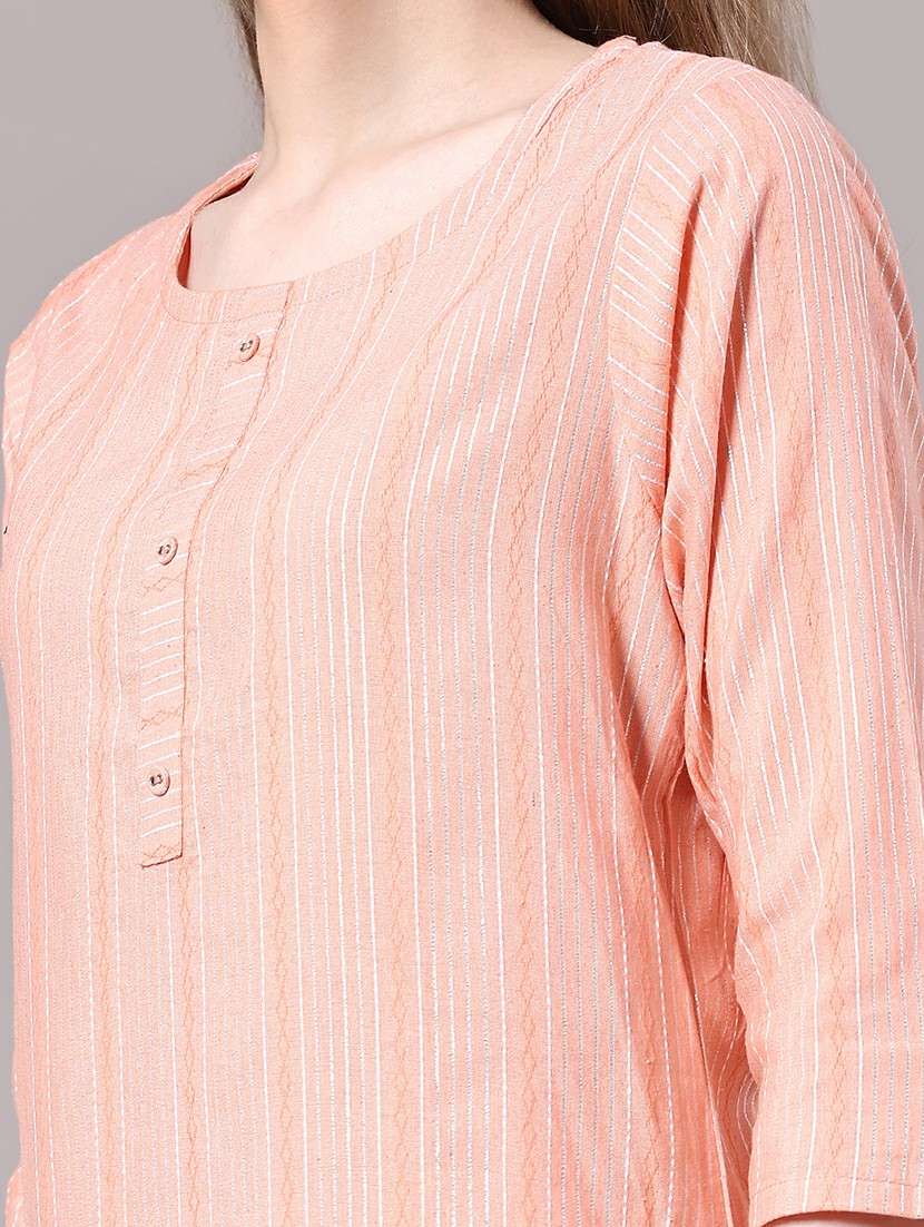 peach cotton straight kurta - 22339587 -  Standard Image - 1
