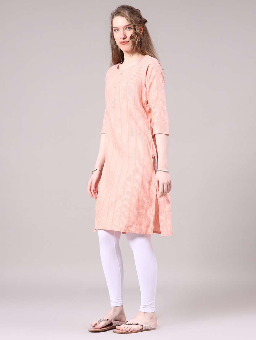 peach cotton straight kurta - 22339587 -  Standard Image - 4