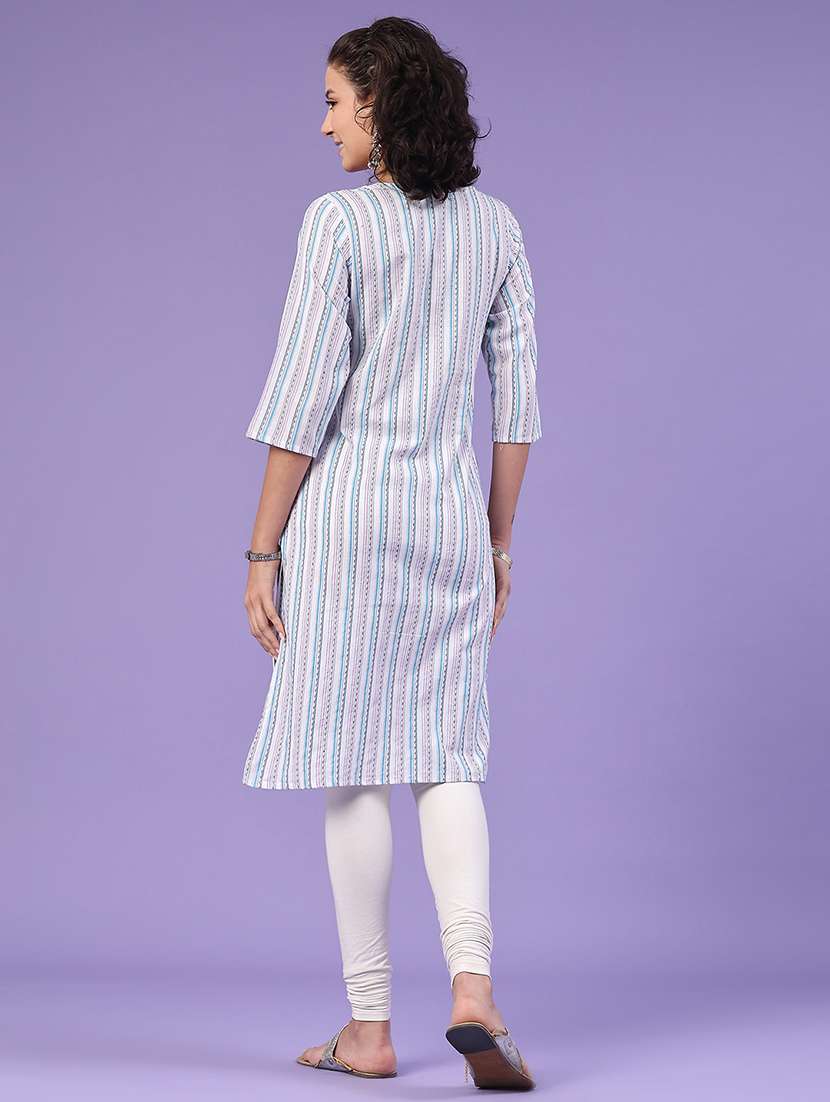 off white cotton straight kurta - 22339589 -  Standard Image - 4