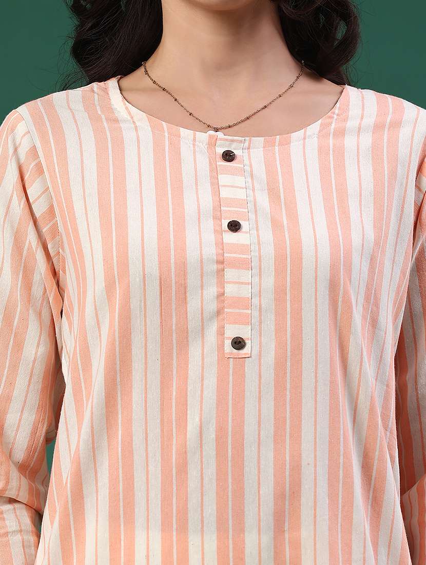peach cotton straight kurta - 22339591 -  Standard Image - 1