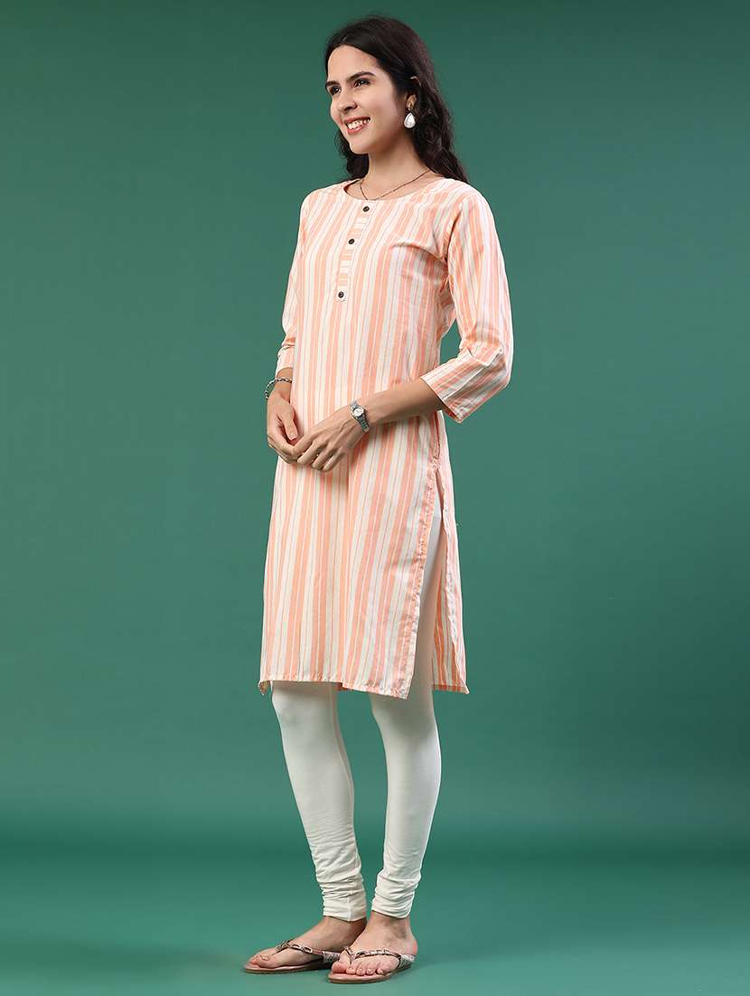 peach cotton straight kurta - 22339591 -  Standard Image - 4