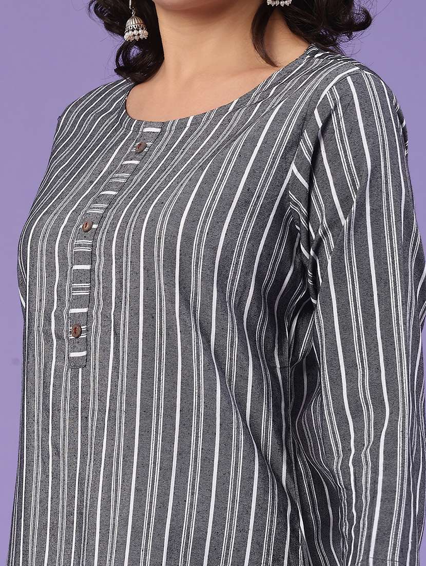 grey cotton straight kurta - 22339592 -  Standard Image - 1