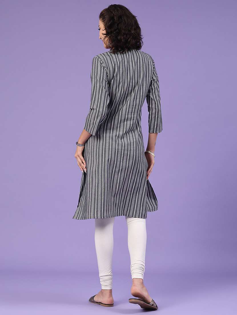 grey cotton straight kurta - 22339592 -  Standard Image - 4