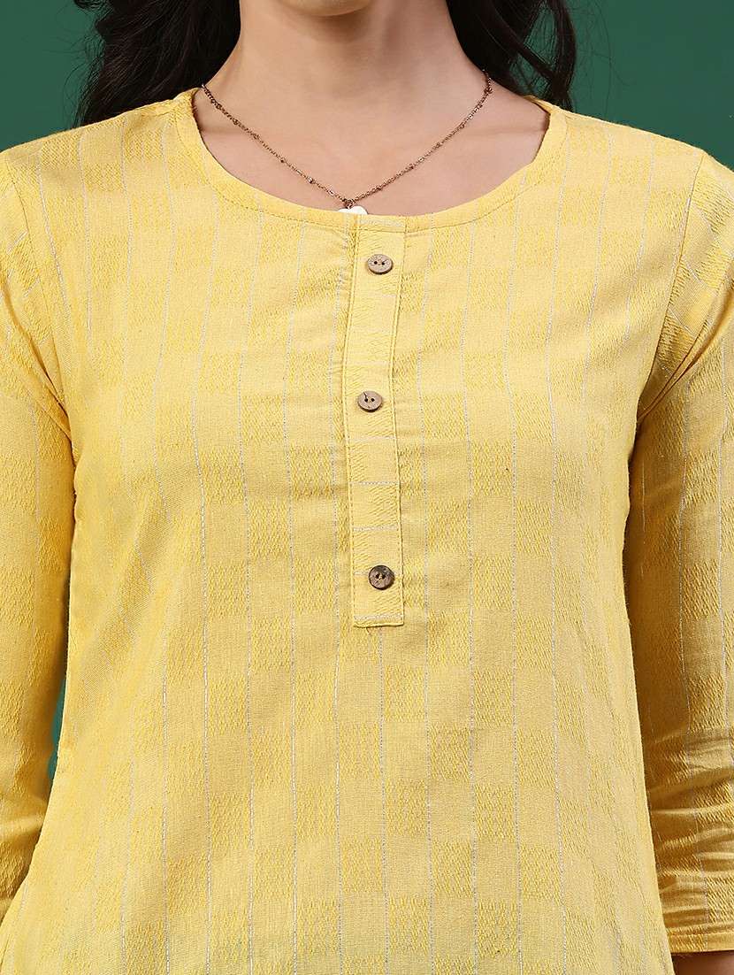 yellow cotton straight kurta - 22339594 -  Standard Image - 1