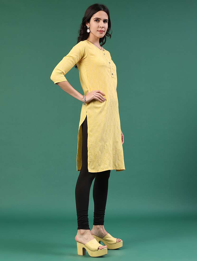 yellow cotton straight kurta - 22339594 -  Standard Image - 4