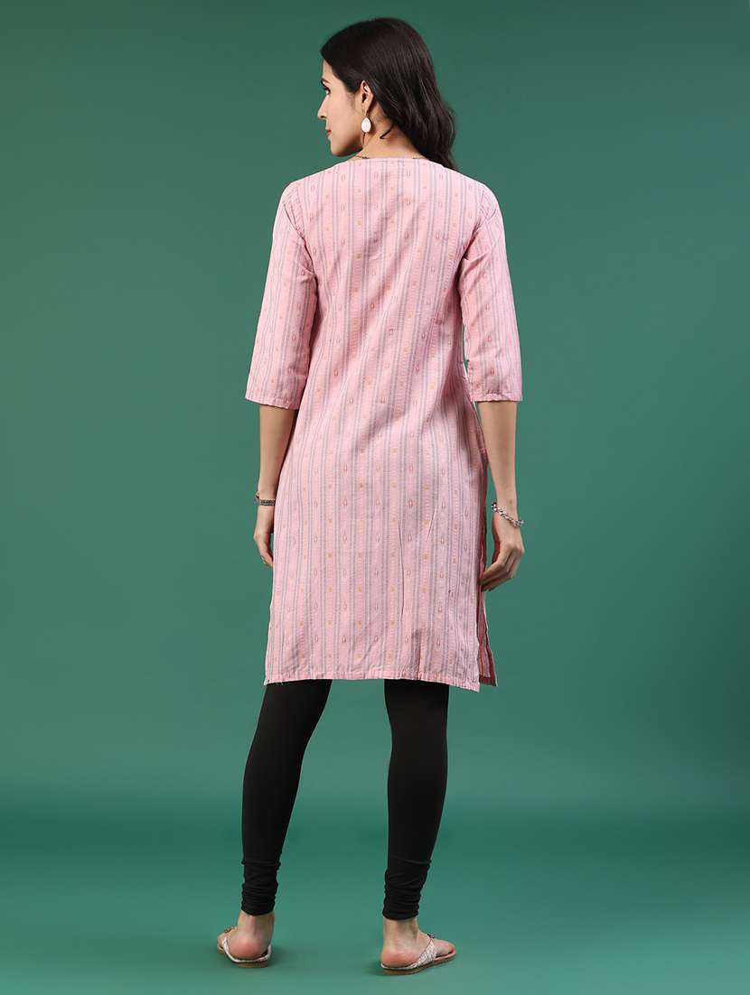 Pink Cotton Straight Kurta - 22339595 -  Standard Image - 4
