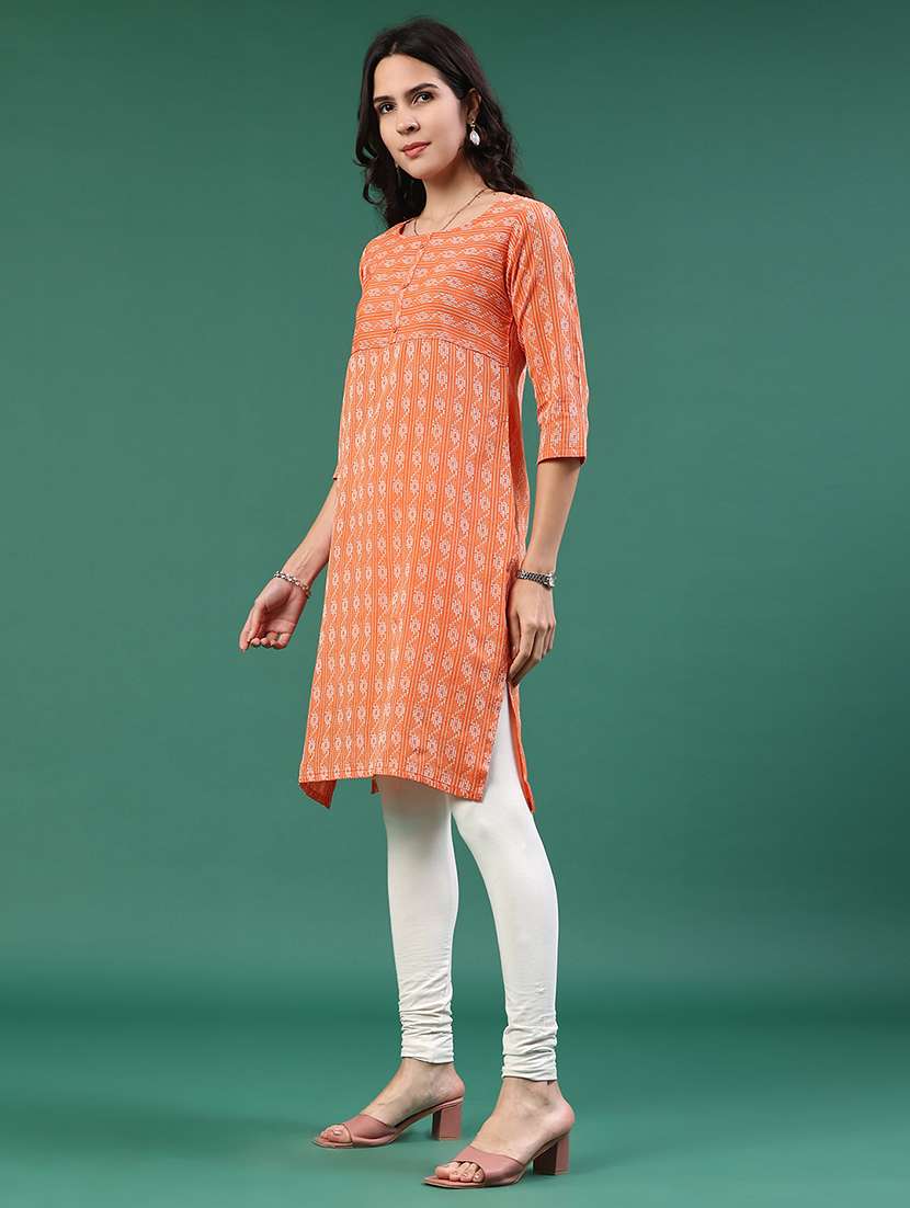 orange cotton straight kurta - 22339597 -  Standard Image - 4