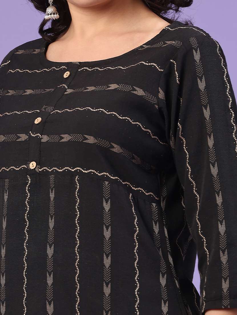 black cotton straight kurta - 22339598 -  Standard Image - 1
