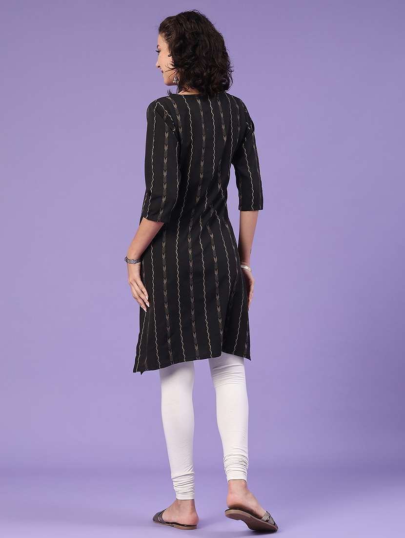 black cotton straight kurta - 22339598 -  Standard Image - 4