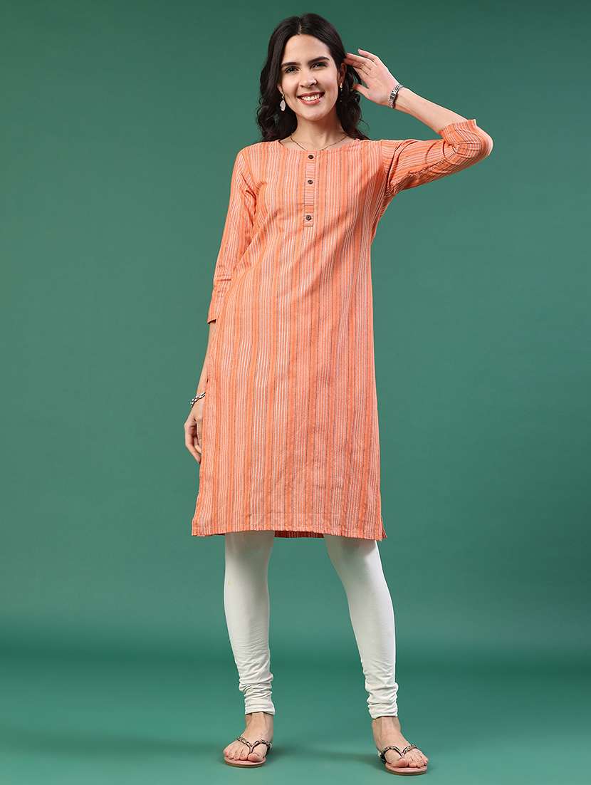 peach cotton straight kurta