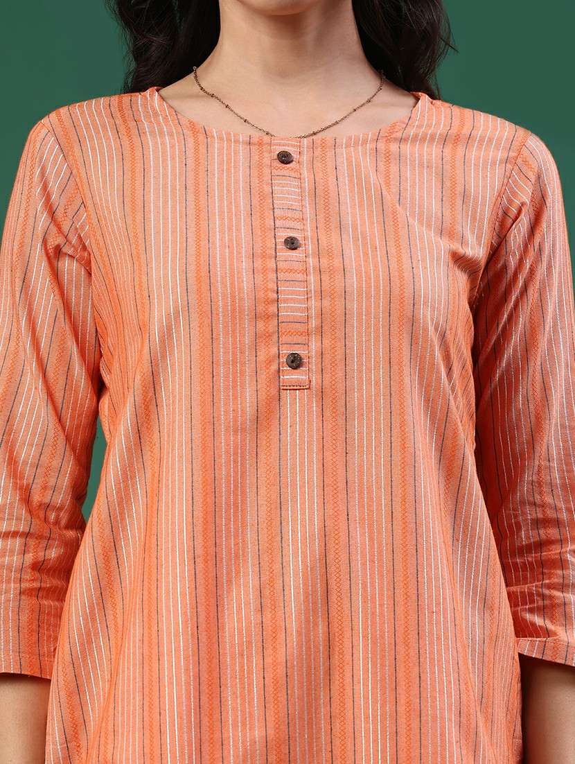 peach cotton straight kurta - 22339601 -  Standard Image - 1