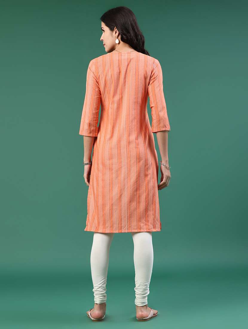 peach cotton straight kurta - 22339601 -  Standard Image - 4