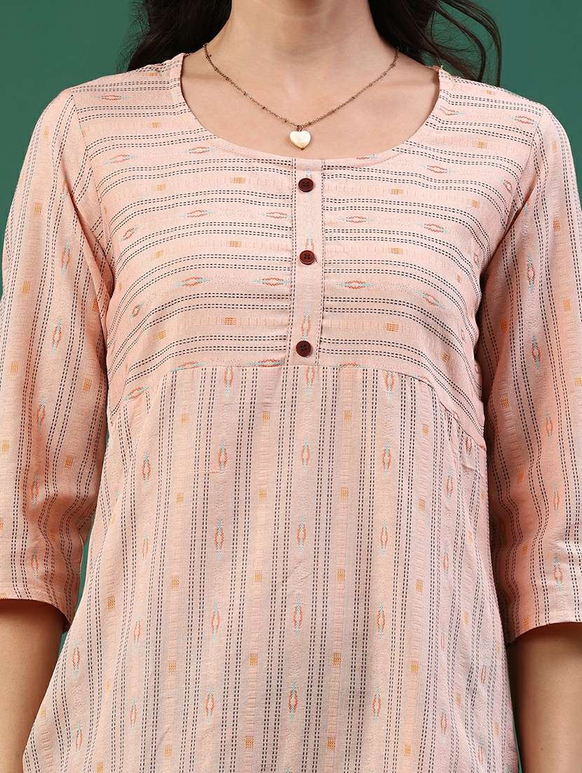 peach cotton straight kurta - 22339604 -  Standard Image - 1