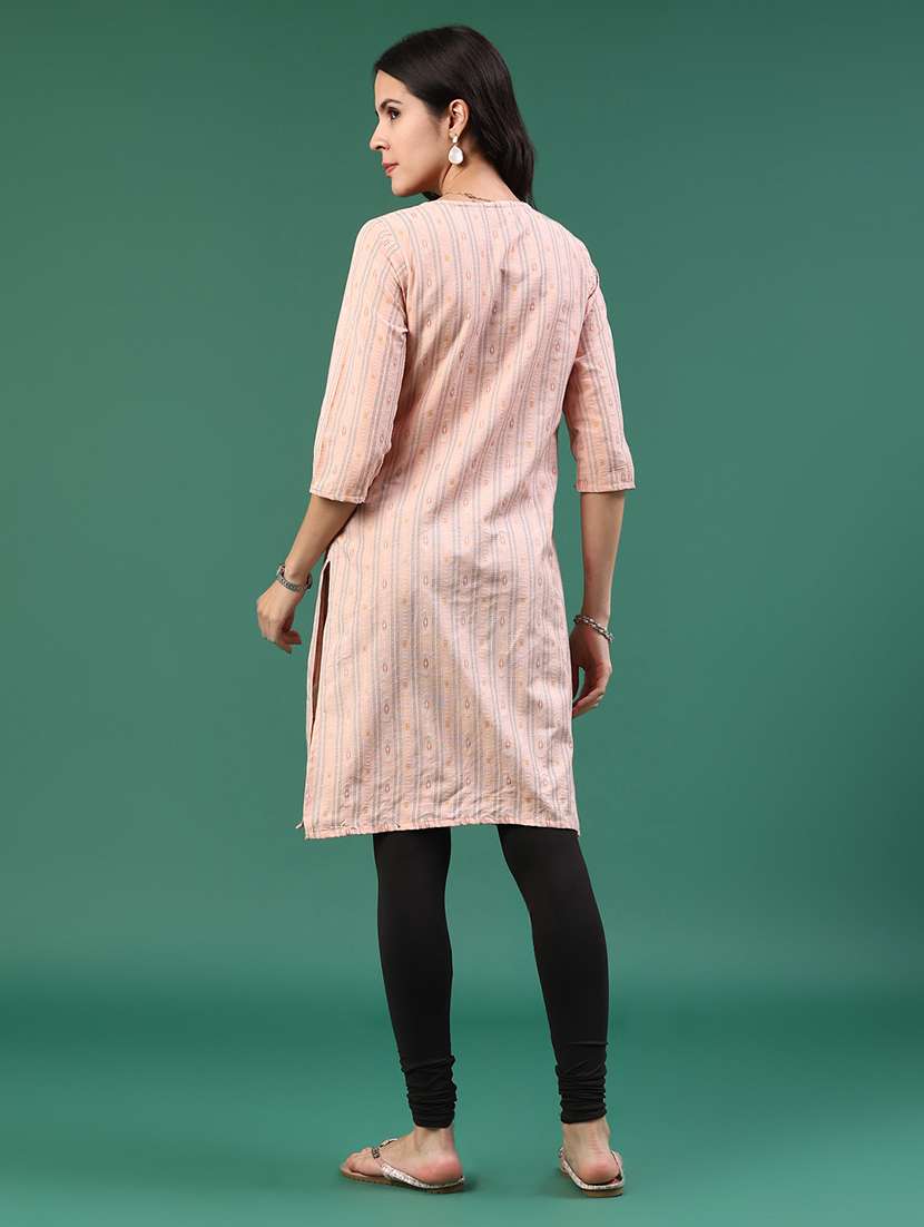 peach cotton straight kurta - 22339604 -  Standard Image - 4