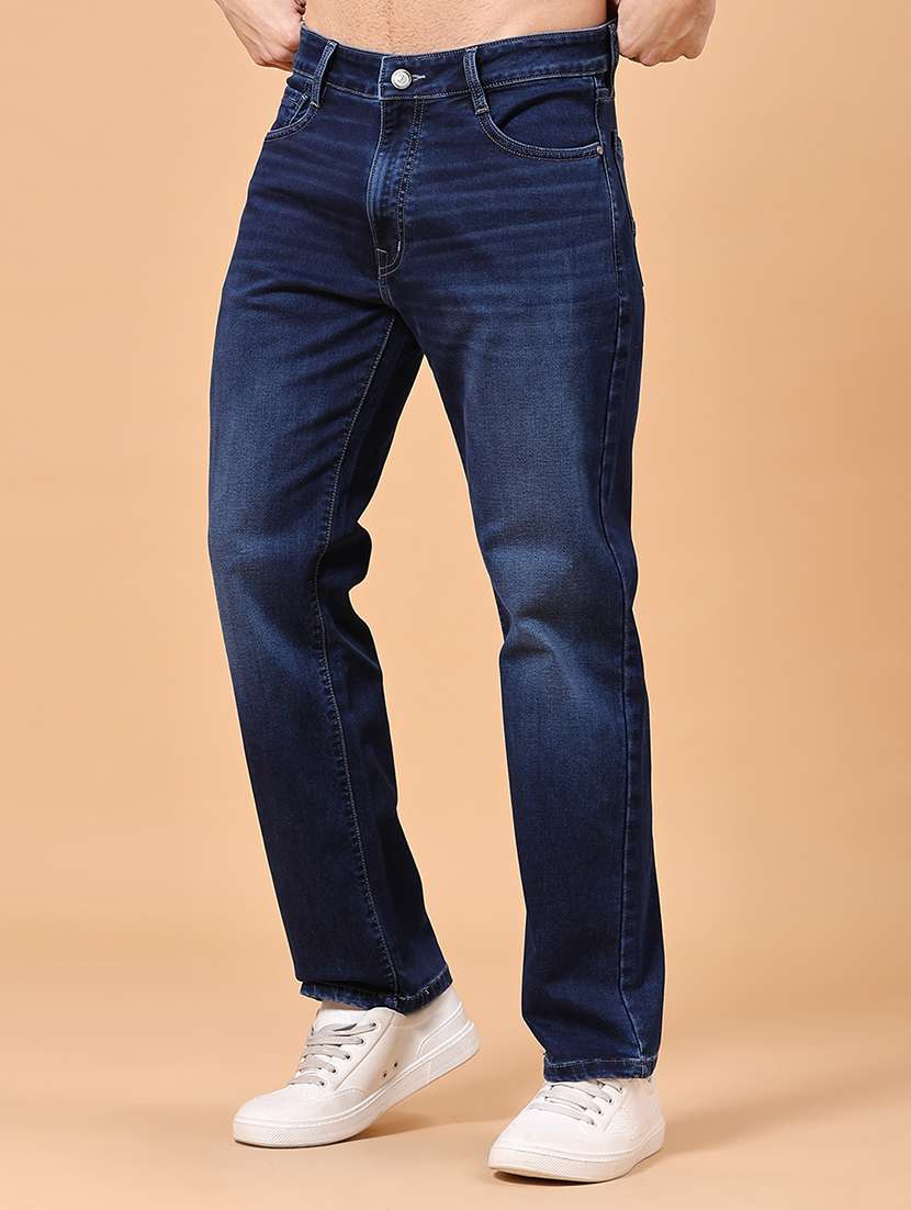 men washed mid rise full length straight fit jeans