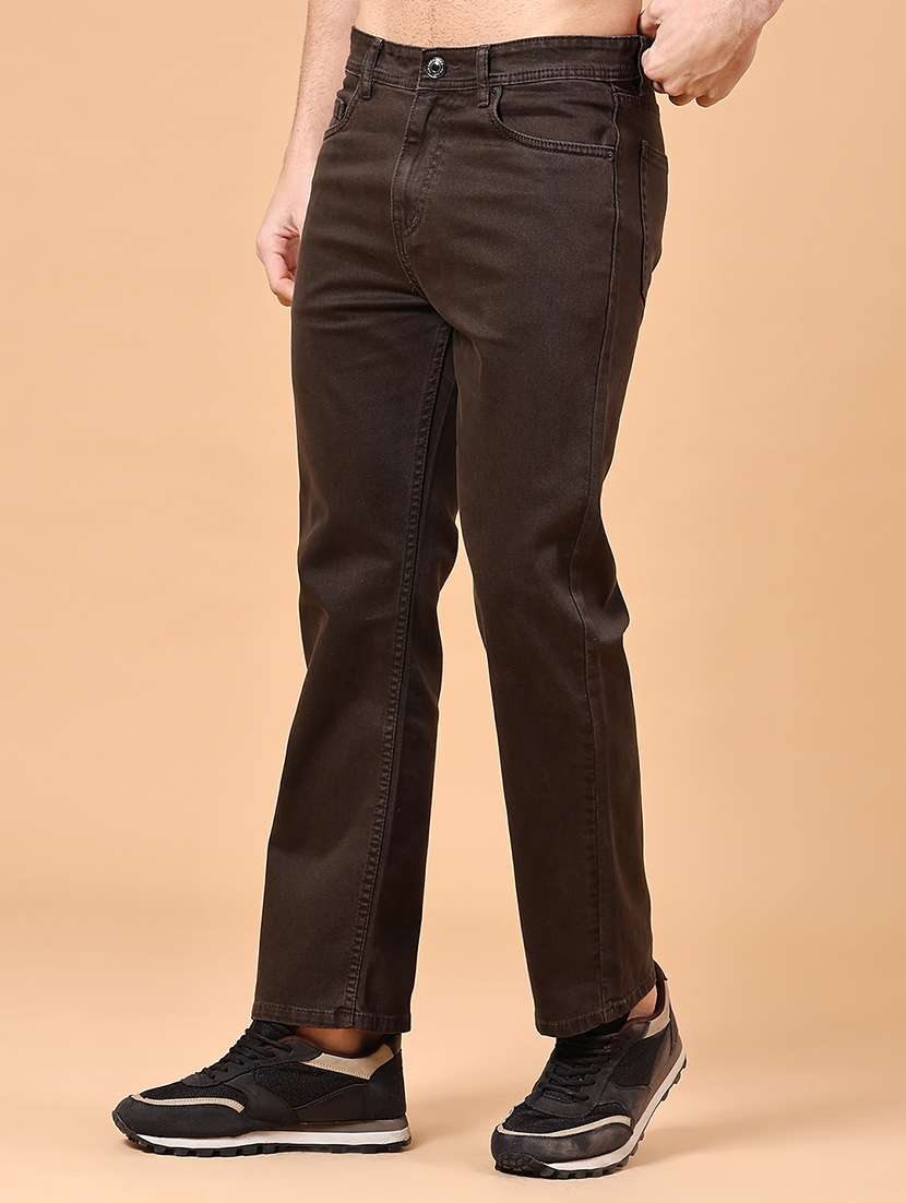 men plain mid rise full length jeans