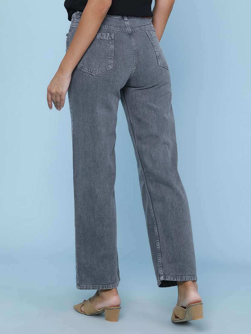 women plain high rise straight fit jeans - 22339917 -  Standard Image - 4