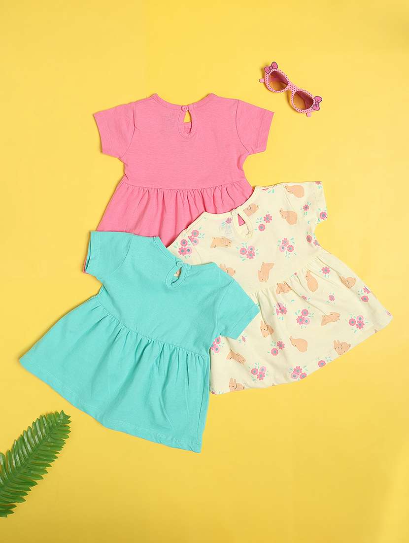 Girls Pack Of 3 Printed Round Neck Frock - 22340052 -  Standard Image - 1