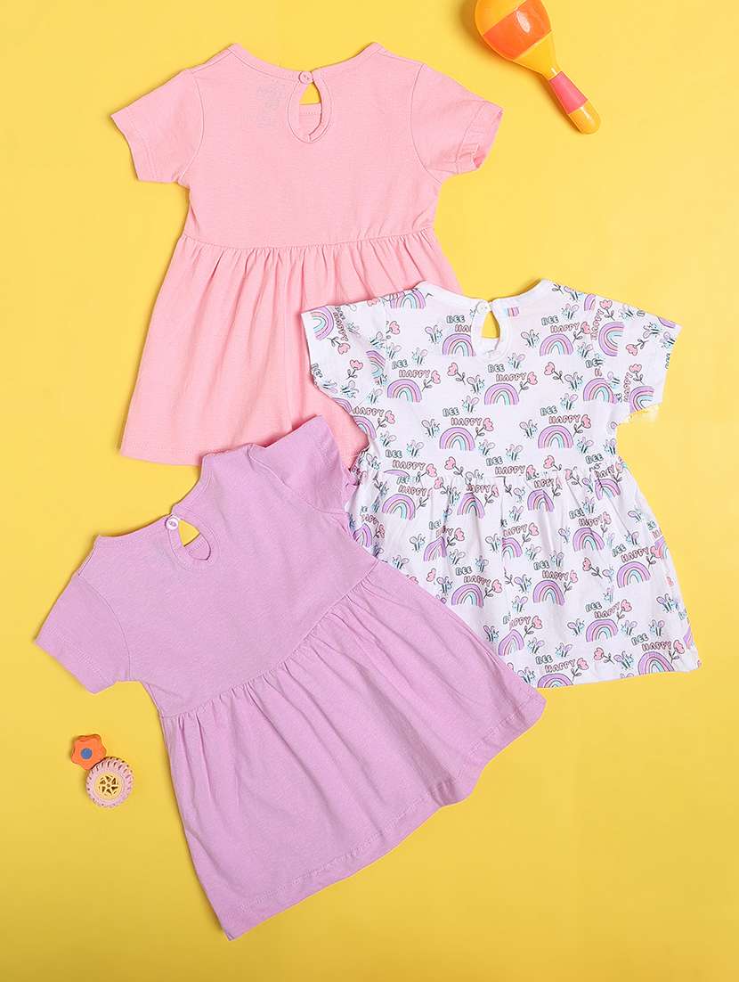 Girls Pack Of 3 Printed Round Neck Frock - 22340054 -  Standard Image - 1